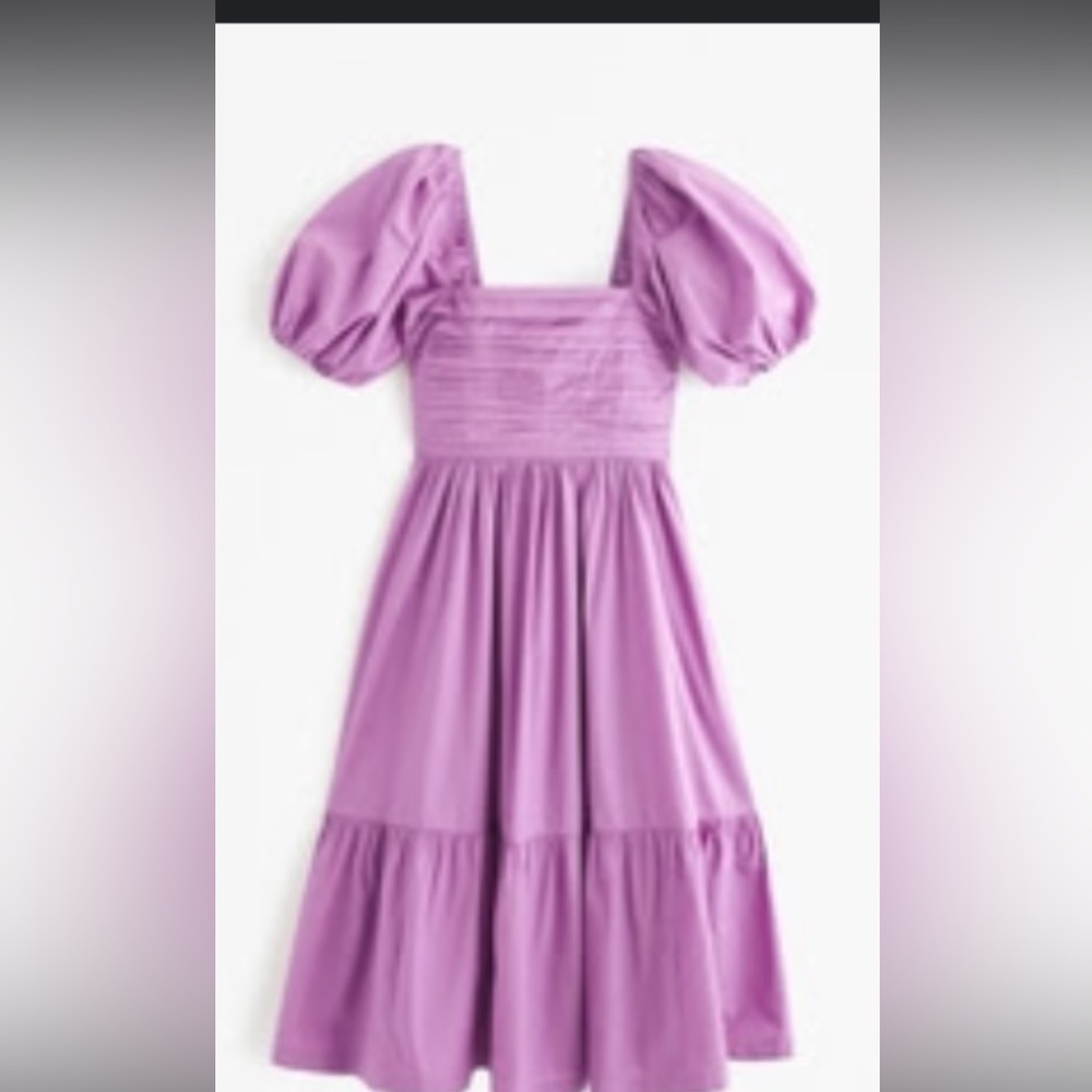 Abercrombie & Fitch Lavender Puff-Sleeve Midi Dress